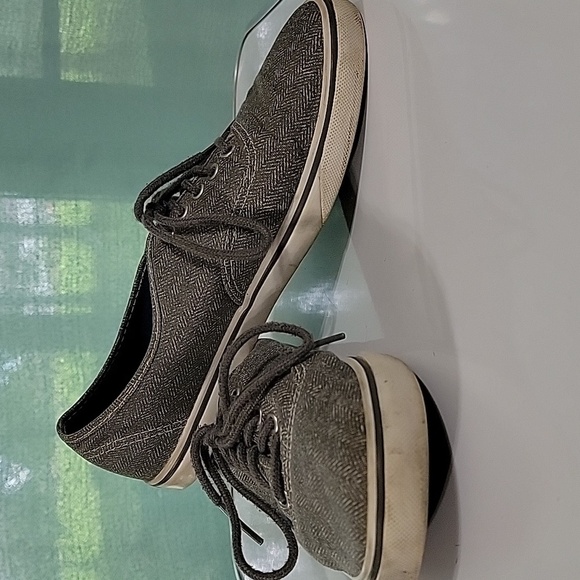 Men's Vans Off the Wall Tweed Herringbone Sneakers, Gray, Size 6.5, Pre-owned - Picture 2 of 11